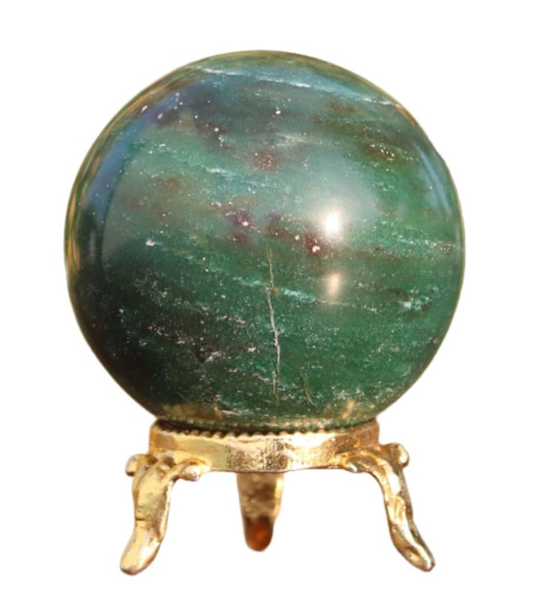 Excel 195g 50mm Green Kyanite Mineral Sphere Quartz Healing Ball, 5 inches, with Gold-Plated Metal Stand - Image 1