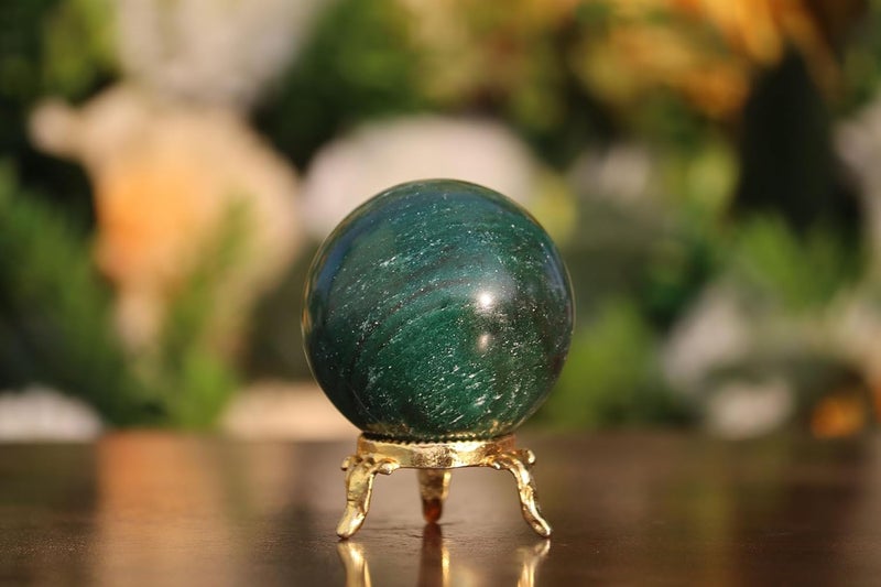 Excel 195g 50mm Green Kyanite Mineral Sphere Quartz Healing Ball, 5 inches, with Gold-Plated Metal Stand - Image 4