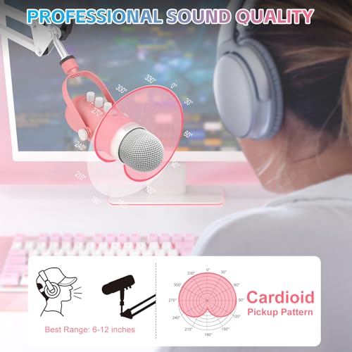 zealsound Gaming Condenser Microphone, Podcast Mic with Boom Arm for Phone/PC/PS4/PS5, USB Microphone for Recording/YouTube/Streaming, Headphone Output, Mute Button, Echo Volume Gain Control (Pink) - Image 3