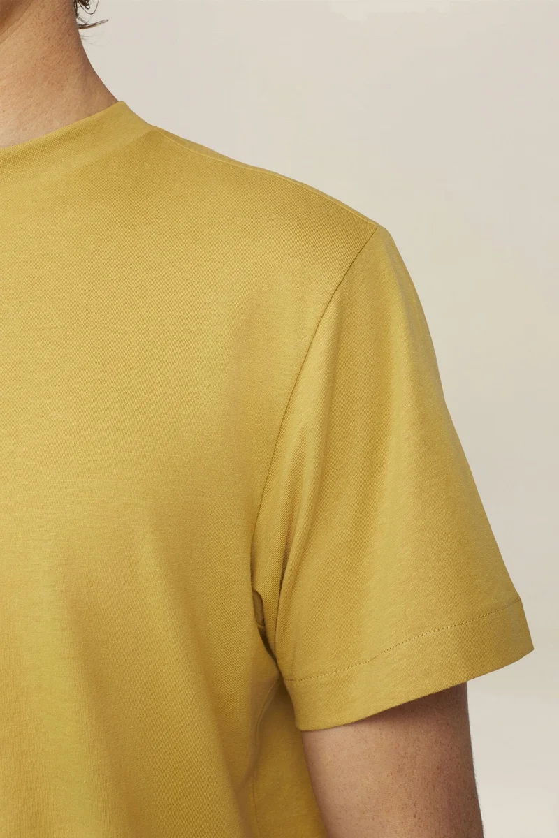 Doppelganger Yellow Men's T-shirt in 100% cotton jersey with slightly high neck - Ochre Yellow for Men | Best Price UAE