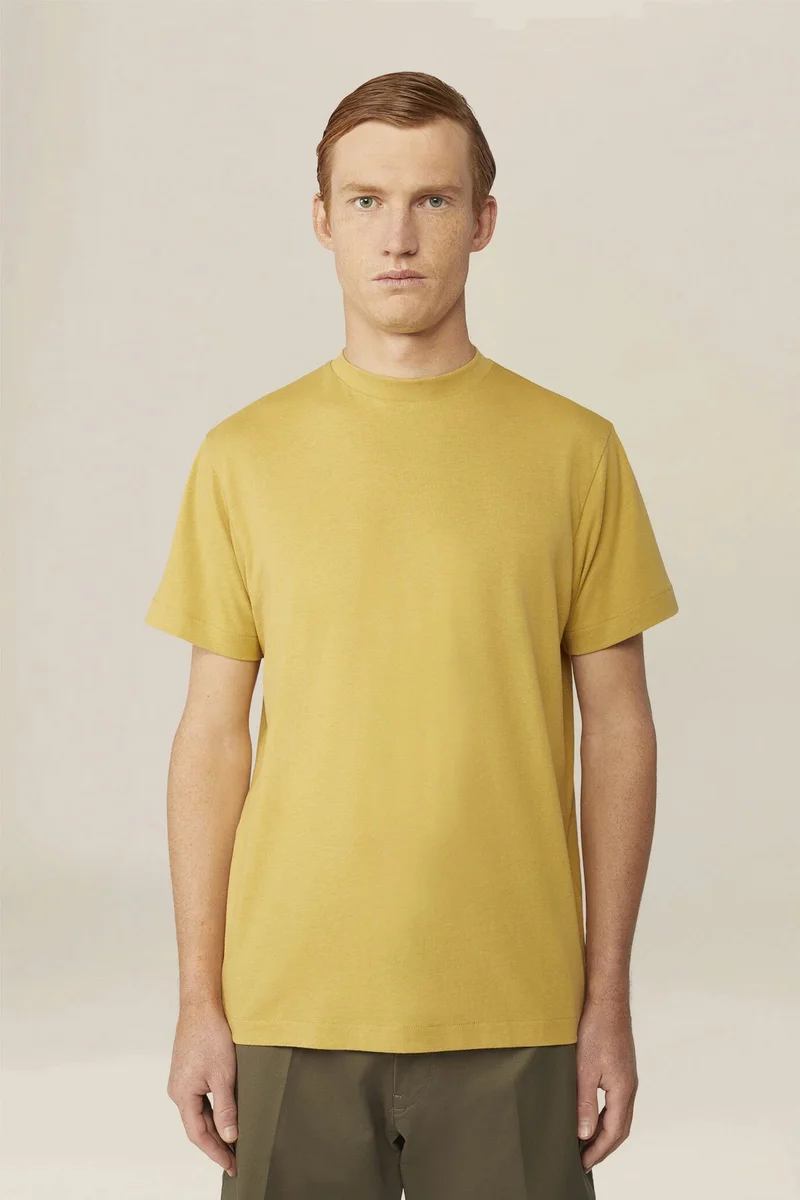 Men's T-shirt in 100% cotton jersey with slightly high neck - Ochre Yellow