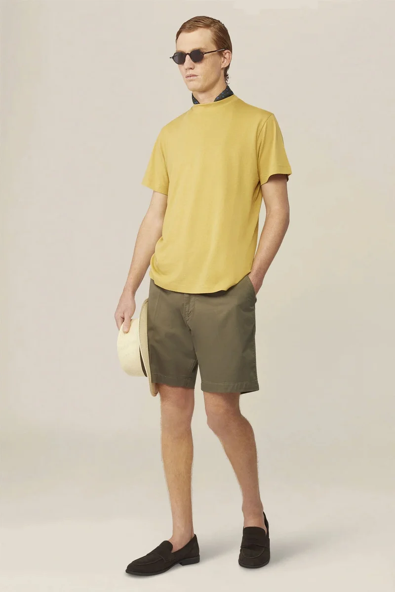 Doppelganger Yellow Men's T-shirt in 100% cotton jersey with slightly high neck - Ochre Yellow for Men | Best Price UAE