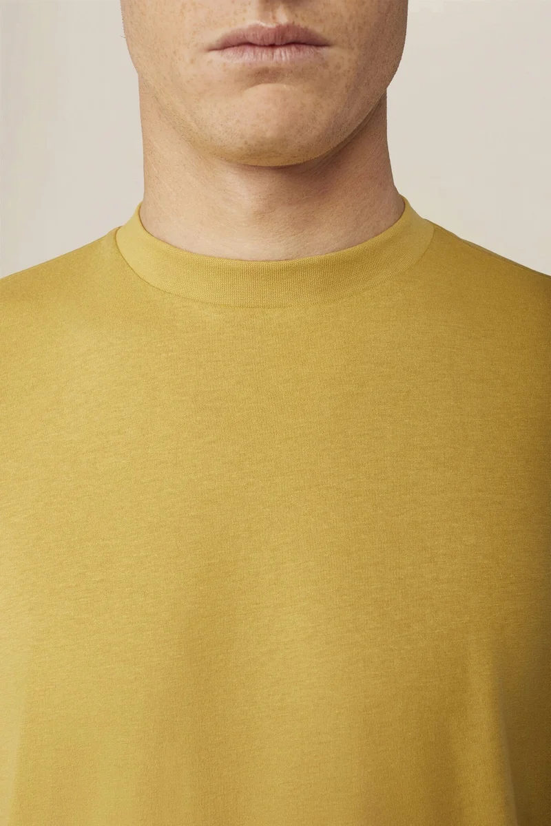 Doppelganger Yellow Men's T-shirt in 100% cotton jersey with slightly high neck - Ochre Yellow for Men | Best Price UAE