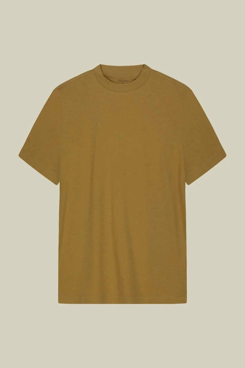 Doppelganger Yellow Men's T-shirt in 100% cotton jersey with slightly high neck - Ochre Yellow for Men | Best Price UAE