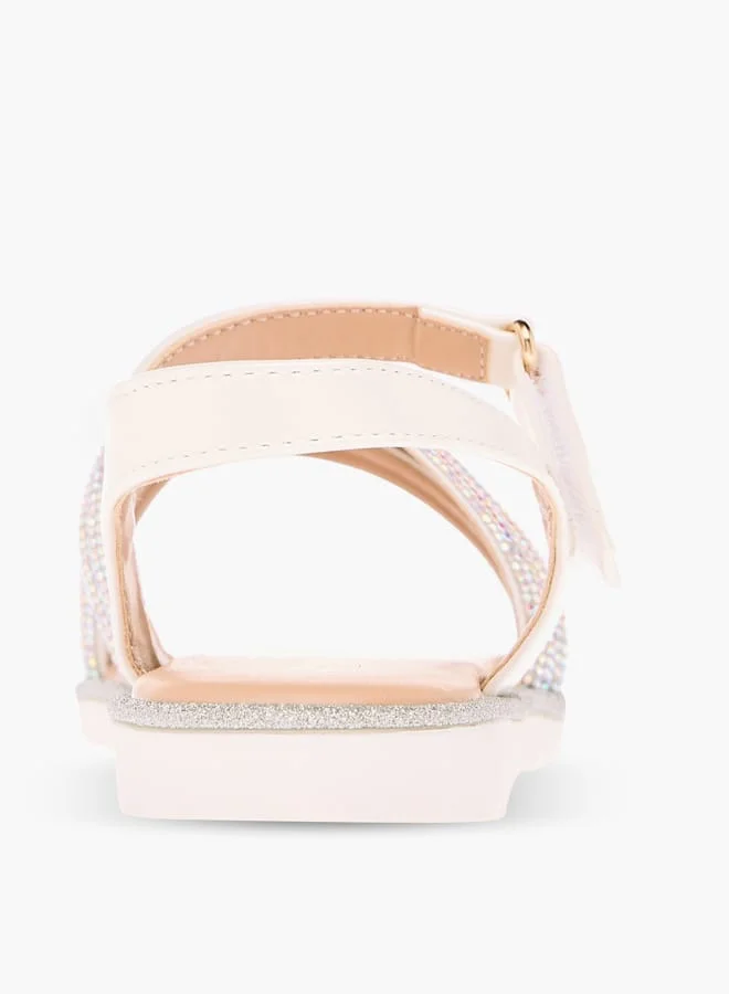JUNIORS Girls Embellished Sandals with Hook and Loop Closure