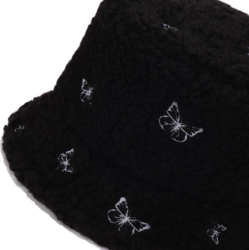 ChicAbode Daily Bucket Hat, Winter Warm Plush Plush Hat, Faux Fur Sheepskin Butterfly Fisherman Hat - Image 5