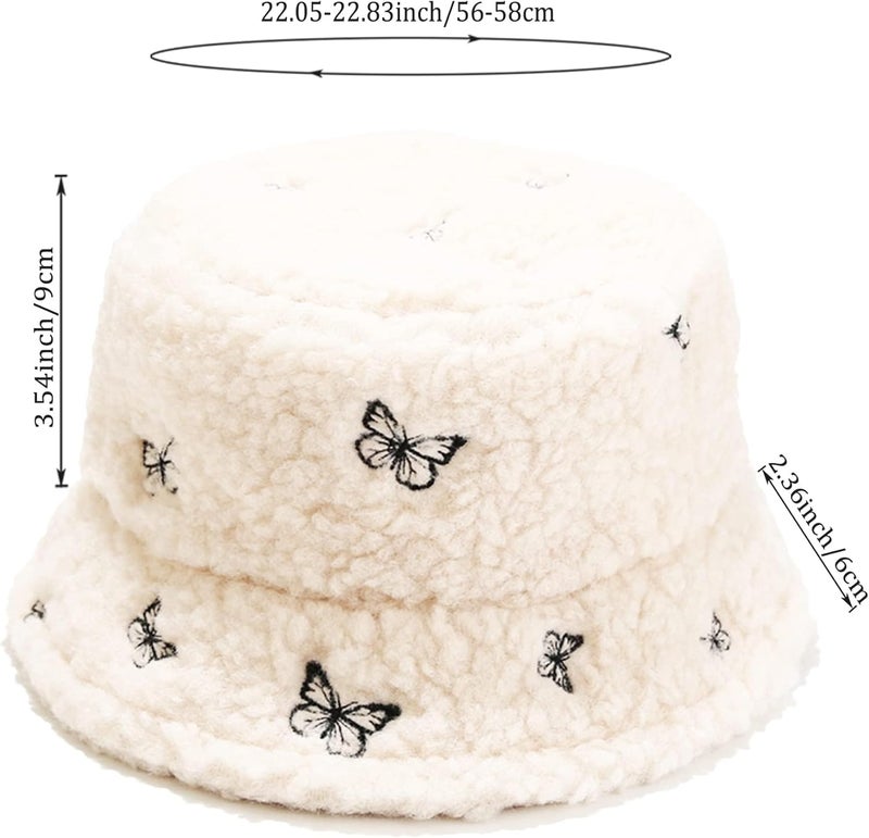 ChicAbode Daily Bucket Hat, Winter Warm Plush Plush Hat, Faux Fur Sheepskin Butterfly Fisherman Hat - Image 4