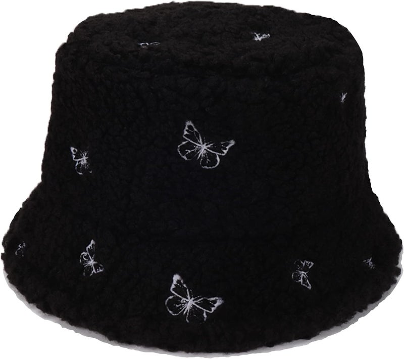 ChicAbode Daily Bucket Hat, Winter Warm Plush Plush Hat, Faux Fur Sheepskin Butterfly Fisherman Hat - Image 2