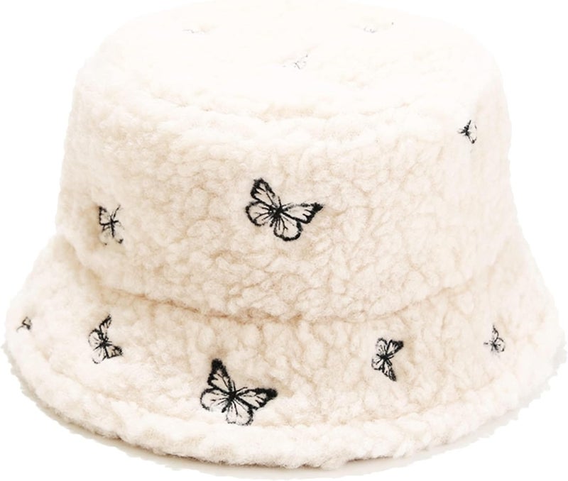 ChicAbode Daily Bucket Hat, Winter Warm Plush Plush Hat, Faux Fur Sheepskin Butterfly Fisherman Hat - Image 3