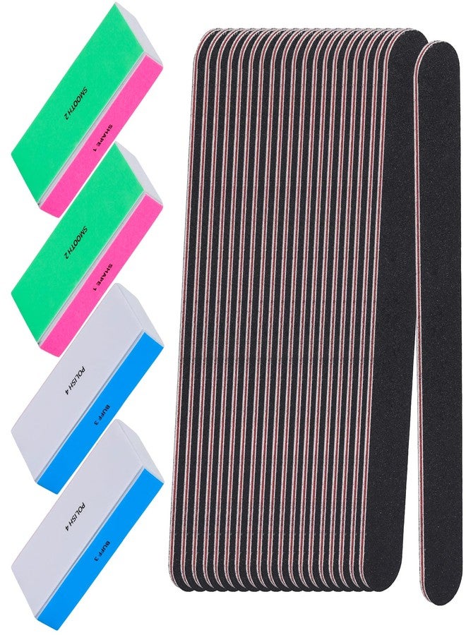 Tecbeauty 24 Pcs Nail File and Buffer Set, 4pcs 4 Way Nail Shine Buffers Blocks & 20pcs 100/180 Grit Nail Files Emery Boards Professional Manicure Pedicure Tool - Image 1