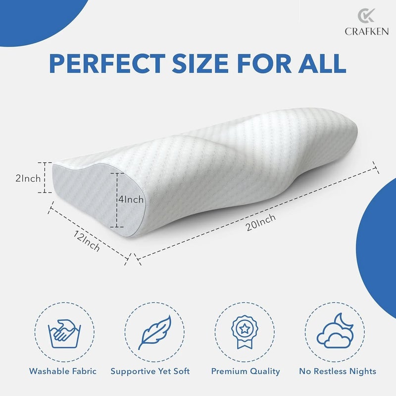 CRAFKEN Cervical Pillow for Neck Pain Relief | Memory Foam Neck Pillow for Sleeping | Orthopedic Ergonomic Pillow for Shoulder Pain & Posture, Soft & Breathable Cover (Pack of 1) - Image 4