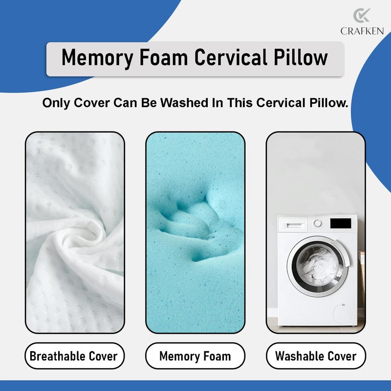 CRAFKEN Cervical Pillow for Neck Pain Relief | Memory Foam Neck Pillow for Sleeping | Orthopedic Ergonomic Pillow for Shoulder Pain & Posture, Soft & Breathable Cover (Pack of 1) - Image 2