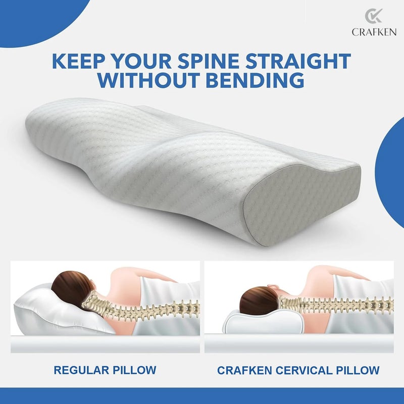 CRAFKEN Cervical Pillow for Neck Pain Relief | Memory Foam Neck Pillow for Sleeping | Orthopedic Ergonomic Pillow for Shoulder Pain & Posture, Soft & Breathable Cover (Pack of 1) - Image 5
