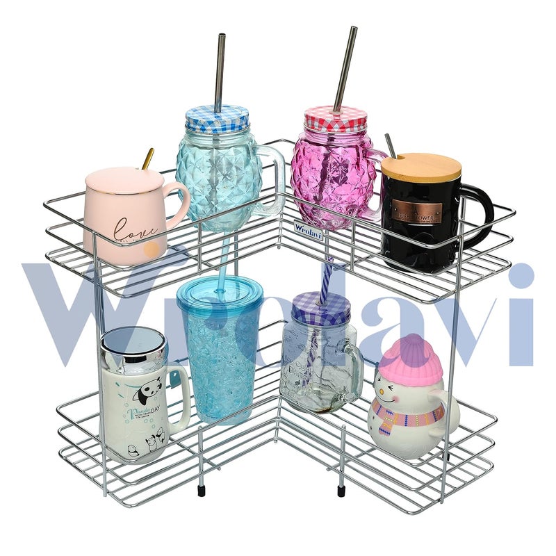 Wrolavi Stainless Steel L Corner Shape Stand Utensils Kitchen Rack Organizer Rust Resistant 2 Layer - Image 3