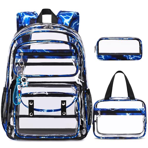 ACESAK Clear Backpack for Boys Girls 3 Pcs Clear Heavy Duty with Lunch Bag See Through Backpack Stadium Approved - Image 1