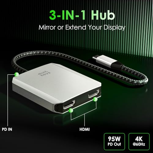 Minthouz USB C to Dual HDMI Adapter, USB c hub Dual 4K@60Hz Dual HDMI Output + 100W PD Power Delivery for MacBook Pro, Dell, HP, Surface, LG (MST is not Supported on MacOS) - Image 2