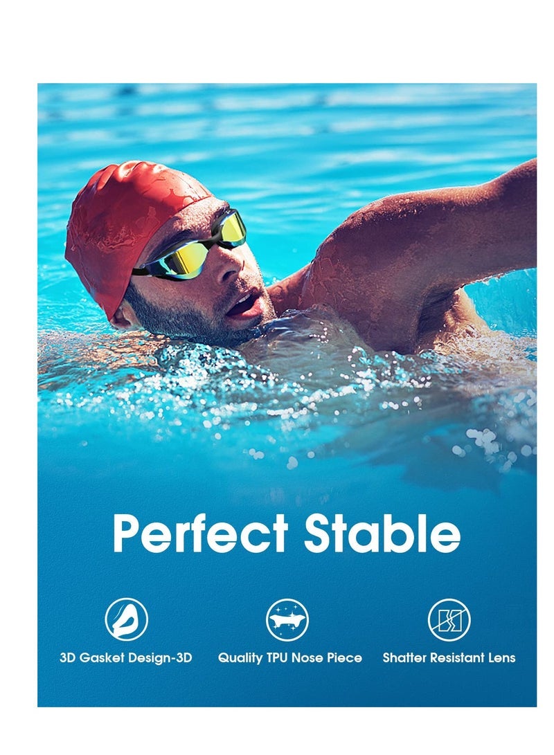 Barakah Swim Goggles Mirrored Swimming Glasses Full Protection Pool Goggle for Adult Women Men Youth Anti-Fog No Leaking Wide Vision - Image 3