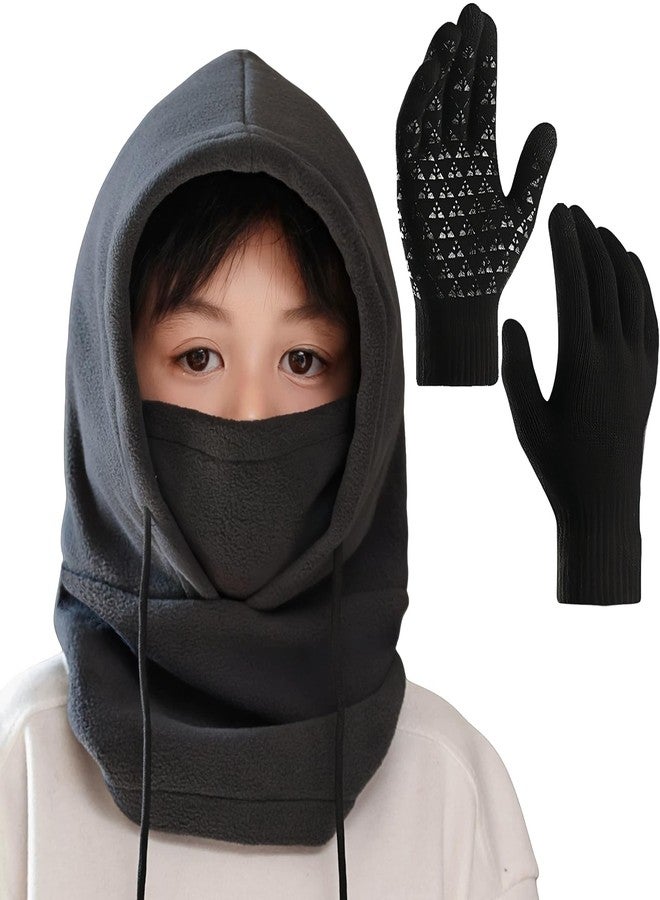 KMOLY Kids Balaclava Winter Hat, Touch Screen Anti-Slip Thick Warmer Gloves Warm Fleece Ski Mask for Boys Girls 3-8 8-16 (US, Age, 8 Years, 16 Years, Black) - Image 1