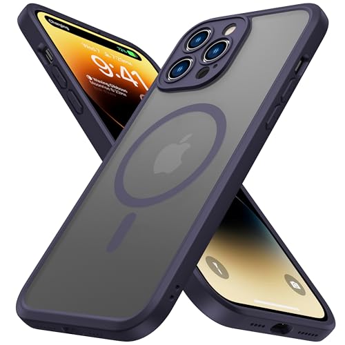 ImpactStrong Magnetic Guard Designed for iPhone 14 Pro Max Case [Camera Protection] [Military Grade Drop Tested] [Compatible with MagSafe] Slim Translucent Matte Phone Case (6.7") - Dark Purple - Image 1
