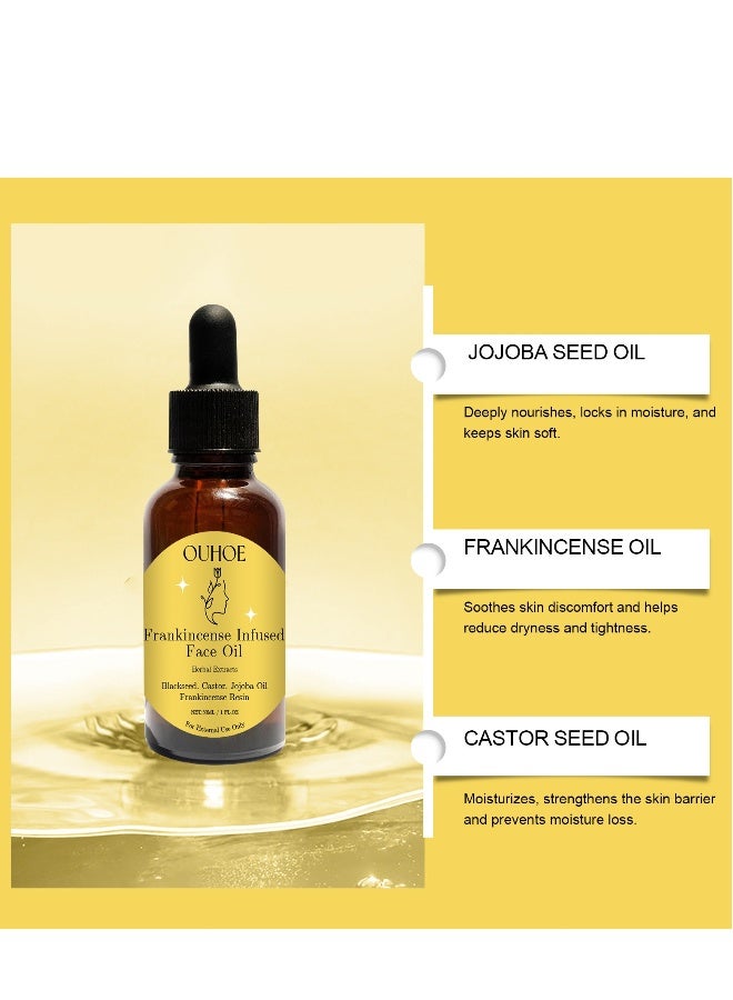 أوهو زيت راتنج اللبان للوجه 30 مل، زيت راتنج اللبان المنقوع للوجه، زيت الحبة السوداء العضوي وزيت الخروع وزيت الجوجوبا، زيت راتنج اللبان الأساسي، سيروم مضاد للشيخوخة ومكافحة التجاعيد مع ضغط بارد - Image 2