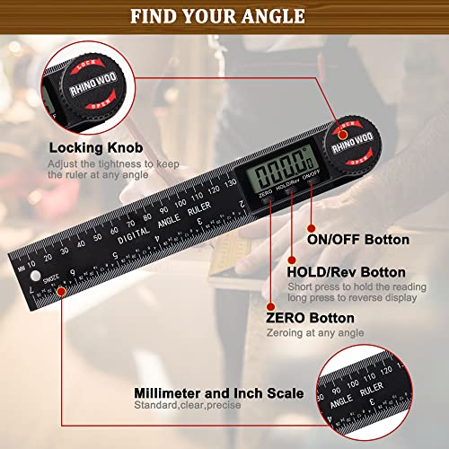 TBVHOMM Digital Angle Finder Protractor, Angle Finder Ruler with 7inch/200mm, Angle Measuring Tool for Woodworking/Carpenter/Construction/DIY Measurement(2 Batteries Included) (Enhanced ABS) - Image 2