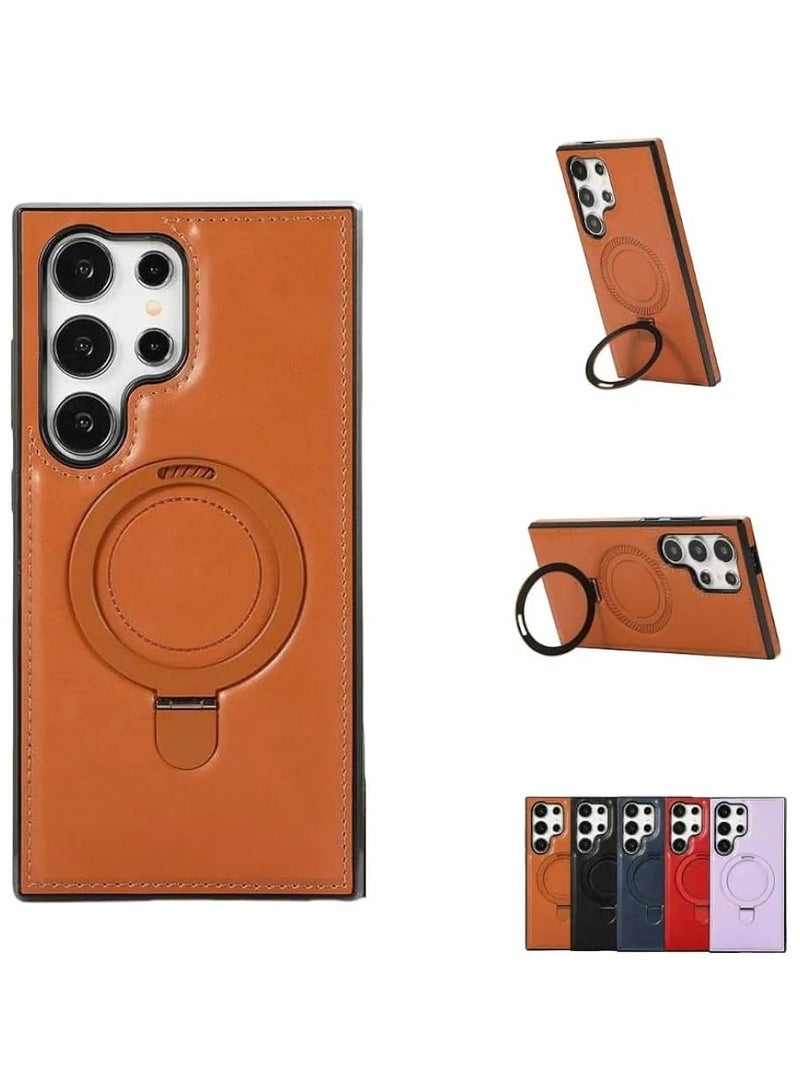 Luxury Leather Case with Magnetic Metal Stand for Samsung Galaxy S25 Ultra – Premium Protective Cover, Purple - Image 2