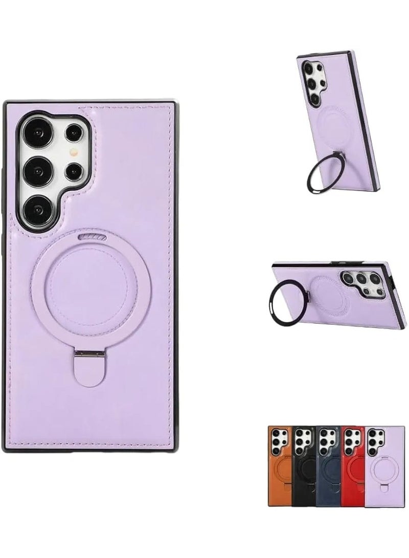 Luxury Leather Case with Magnetic Metal Stand for Samsung Galaxy S25 Ultra – Premium Protective Cover, Purple - Image 1