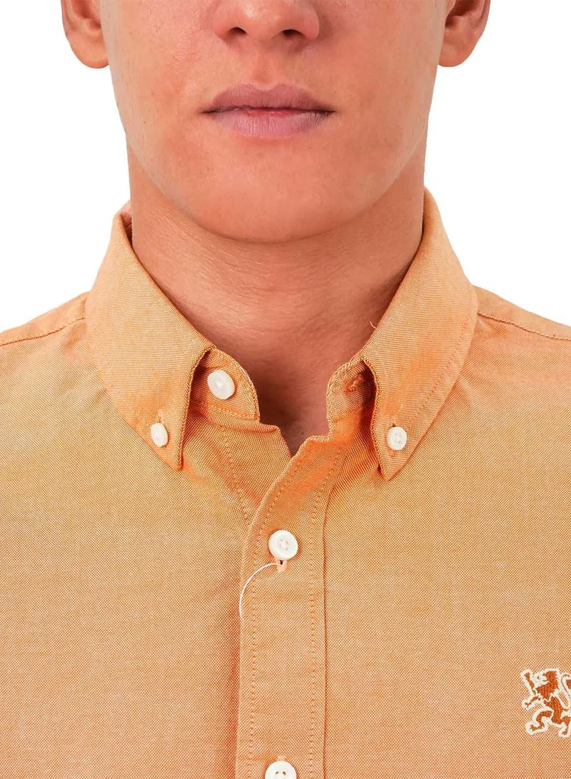 GIORDANO  Men's Cotton Oxford Shirt - Small Lion Embroidery, Slim Fit, Full Button for Men | Best Price UAE