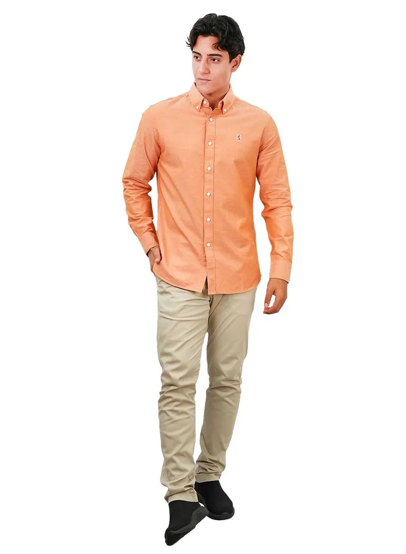 GIORDANO  Men's Cotton Oxford Shirt - Small Lion Embroidery, Slim Fit, Full Button for Men | Best Price UAE