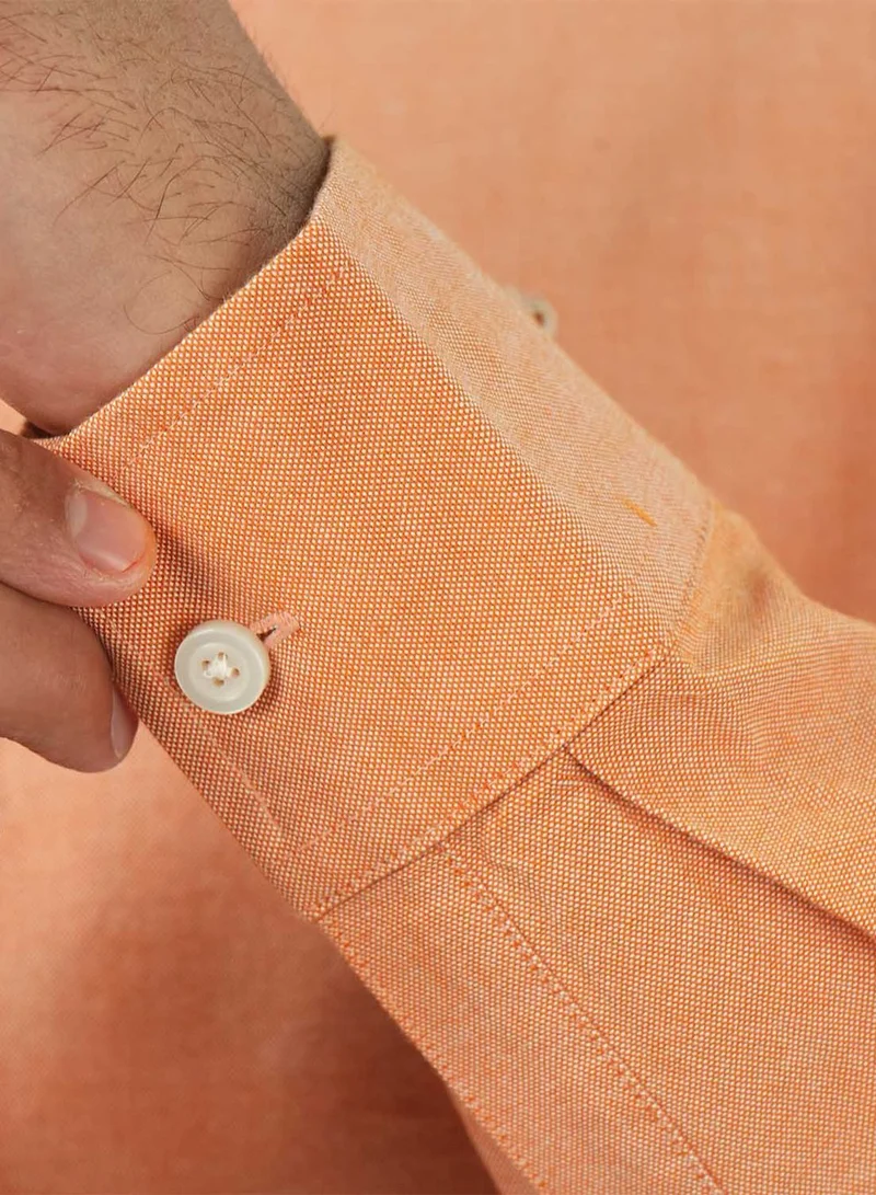 GIORDANO  Men's Cotton Oxford Shirt - Small Lion Embroidery, Slim Fit, Full Button for Men | Best Price UAE