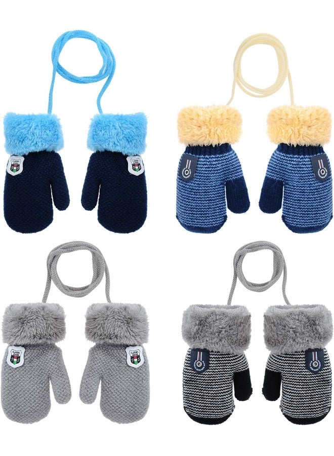 MarJunSep MarJunSep 4-Pack Winter Warm Fuzzy Fleece Baby Mitten Gloves Full Fingers with String for Infant Toddler Girls Boys 6 Months - 3 Years B-Pack  - Image 1