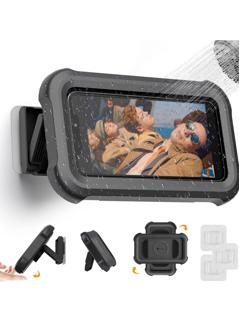 Waterproof Shower Phone Holder with 360° Rotation, Stretchable, Angle Adjustable, Wall Mounted Phone Holder for Bathroom Mirror Bathtub Kitchen, Up to 6.8 Inch  - Image 1
