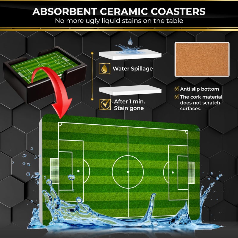 Krown Kitchen Soccer Field Ceramic Coasters with Holder. Absorbent Coaster for Drinks  Coaster Set  Table Coaster. Gift for Men  Football Decorations  Party Favors - Image 5
