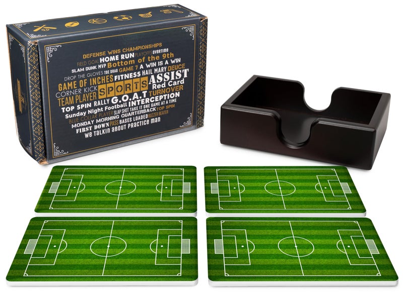 Krown Kitchen Soccer Field Ceramic Coasters with Holder. Absorbent Coaster for Drinks  Coaster Set  Table Coaster. Gift for Men  Football Decorations  Party Favors - Image 2