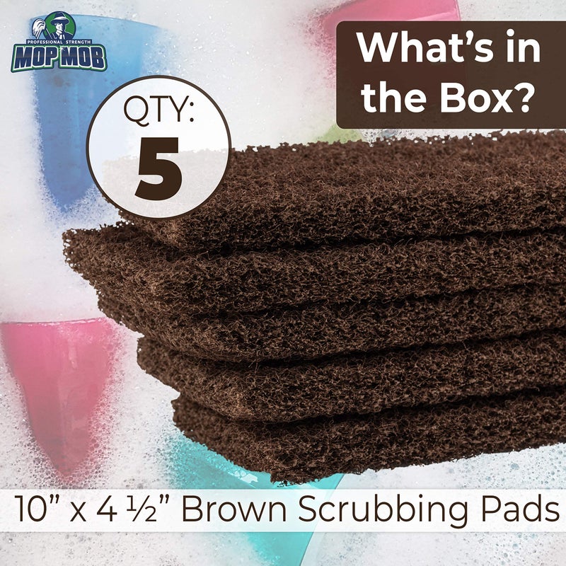 Mop Mob Heavy Duty XL Brown Scouring Pad 5 Pack. 10 x 4.5in Large Multipurpose Nylon Scrubbing Sponges. Clean Bathrooms, Kitchens, Counters and Floors to Erase Grime and Make Surfaces Sparkle - Image 3
