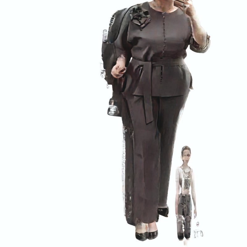 Elegant Leopard Print Floral Patchwork Plus Size Outfit Set - Image 5