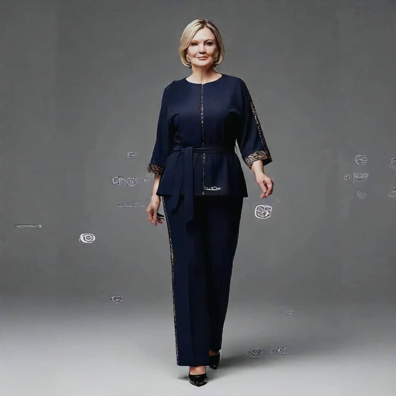 Elegant Leopard Print Floral Patchwork Plus Size Outfit Set - Image 4
