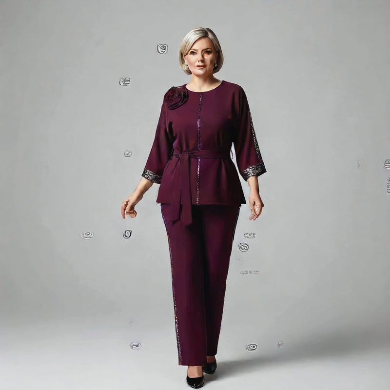 Elegant Leopard Print Floral Patchwork Plus Size Outfit Set - Image 2
