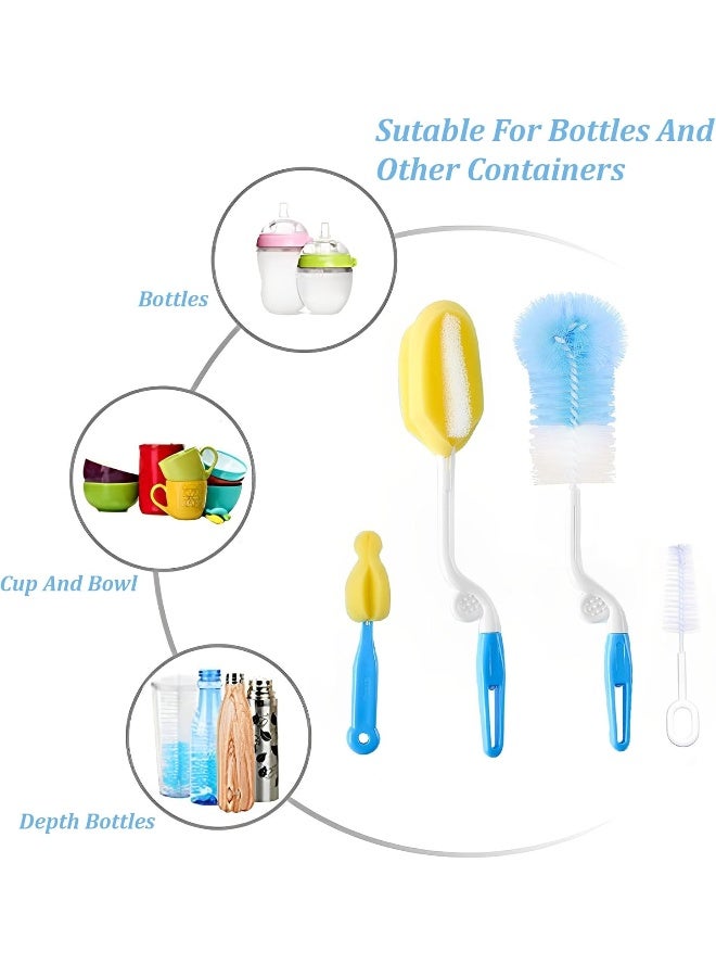 سيجا SYGA زجاجة حليب الأطفال الحلمة القش فرشاة الإسفنج النايلون تنظيف فرشاة تنظيف مجموعة ملقط زجاجة (قد يختلف اللون) (4 قطع) - Image 5