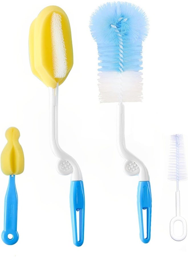 سيجا SYGA زجاجة حليب الأطفال الحلمة القش فرشاة الإسفنج النايلون تنظيف فرشاة تنظيف مجموعة ملقط زجاجة (قد يختلف اللون) (4 قطع) - Image 1
