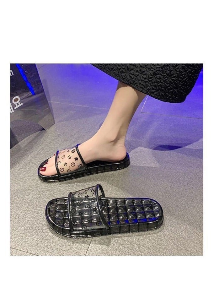 A.M Womens Jelly Shoes Casual Clear Flats Slip On Summer Beach Slippers Transparent Open Toe Waterproof Slide - Image 1
