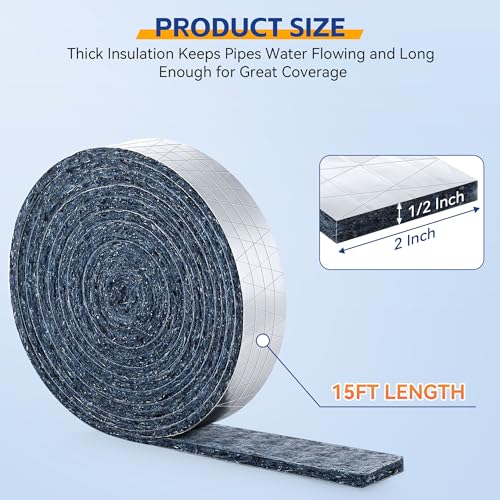 Saillong Pipe Wrap Insulation, 15 Ft Foil Backed & Natural Cotton Outdoor Water Pipe Insulation Wrap, Prevents Freezing & Condensation, Ideal for Hot & Cold Water Pipes, 2'' Wide x 1/2'' Thick - Image 2