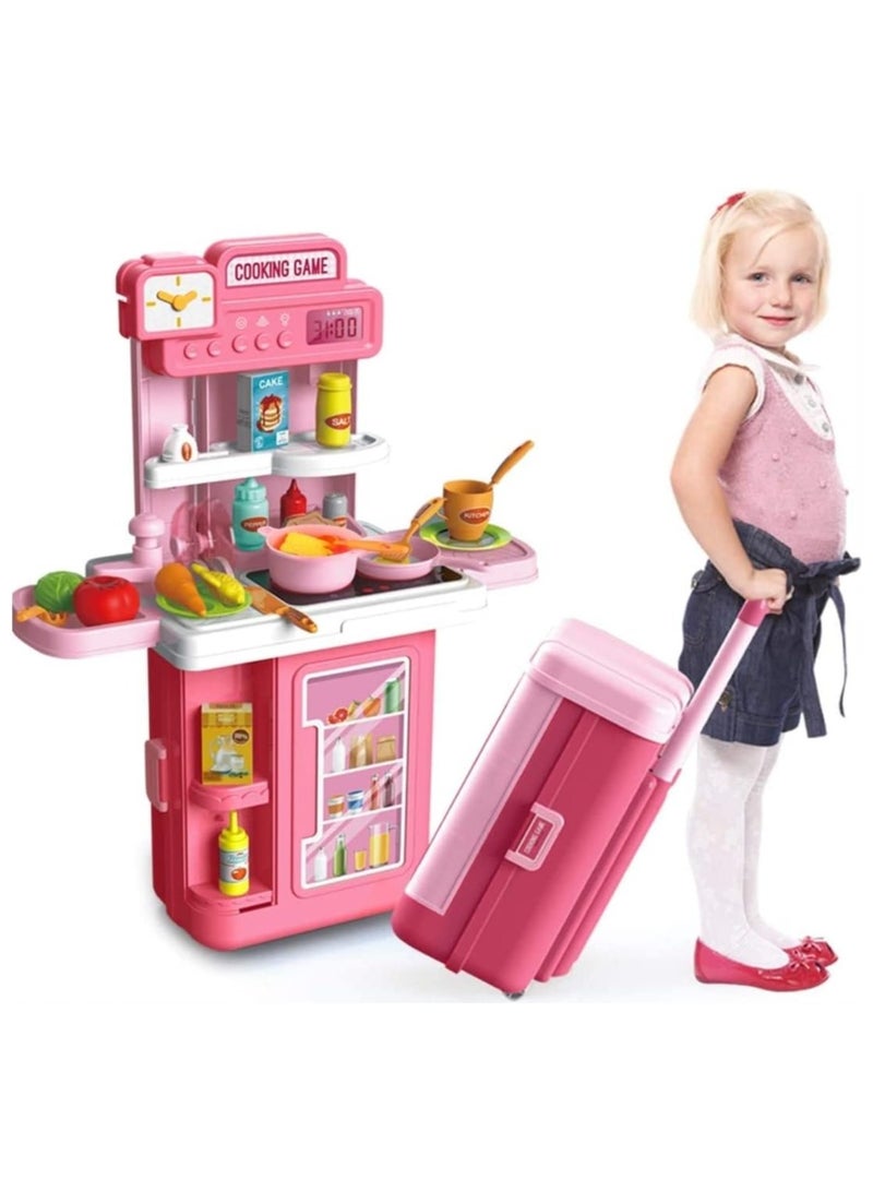 Kids Kitchen Playset, 4 in 1Play Kitchen for Kids Ages 4-8, Converted into a Trolley Box, 41Pcs Play Kitchen Accessories, Toddler Kitchen Playset, The Best Gift for Boys and Girls  - Image 1