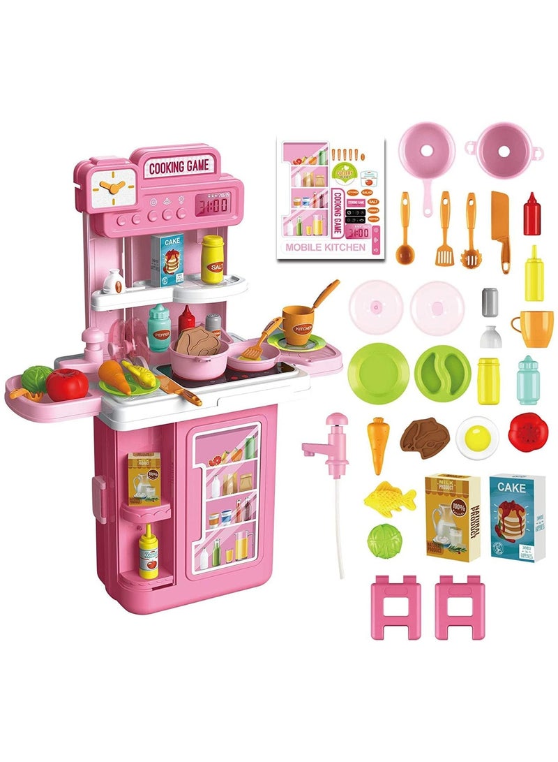 Kids Kitchen Playset, 4 in 1Play Kitchen for Kids Ages 4-8, Converted into a Trolley Box, 41Pcs Play Kitchen Accessories, Toddler Kitchen Playset, The Best Gift for Boys and Girls  - Image 2
