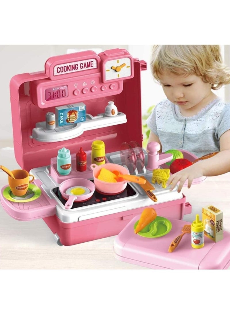 Kids Kitchen Playset, 4 in 1Play Kitchen for Kids Ages 4-8, Converted into a Trolley Box, 41Pcs Play Kitchen Accessories, Toddler Kitchen Playset, The Best Gift for Boys and Girls  - Image 4