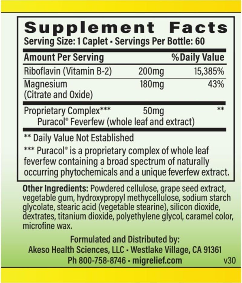MigreLief Original Triple Therapy with Puracol (60 Caplets) - Image 3