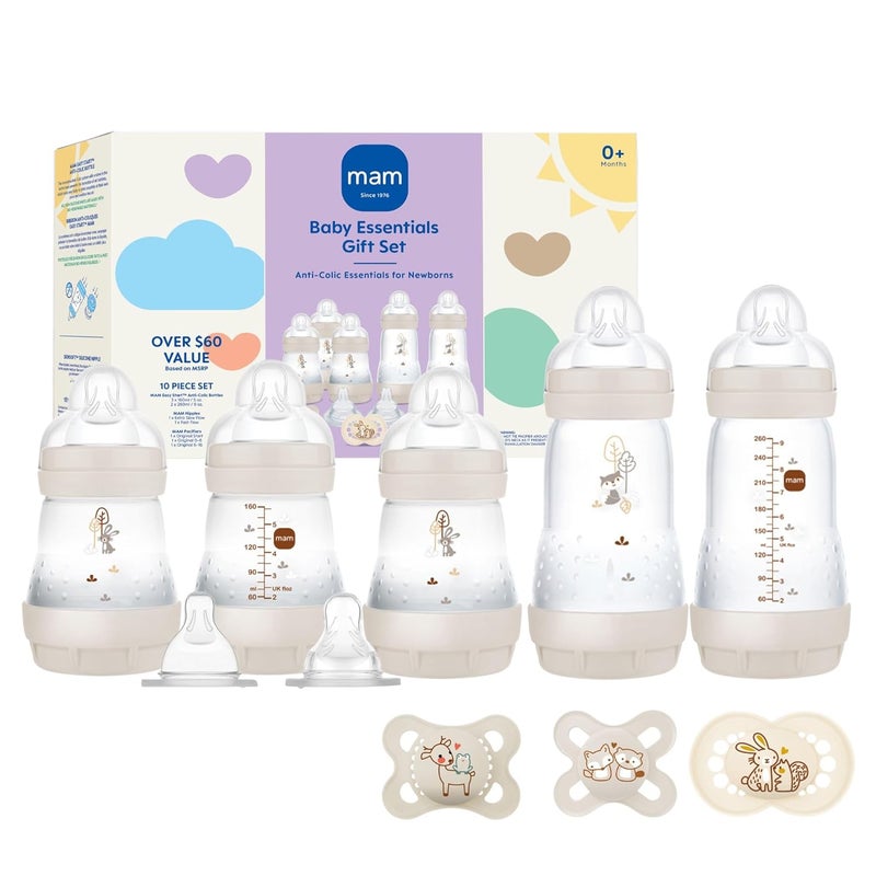 MAM Newborn Essentials Matte Feeding Set with Easy Start AntiColic Bottles 5oz SelfSterilizing 03 Months Pacifiers and Skinsoft Silicone Nipples Baby Gift 10 Pieces - Image 1