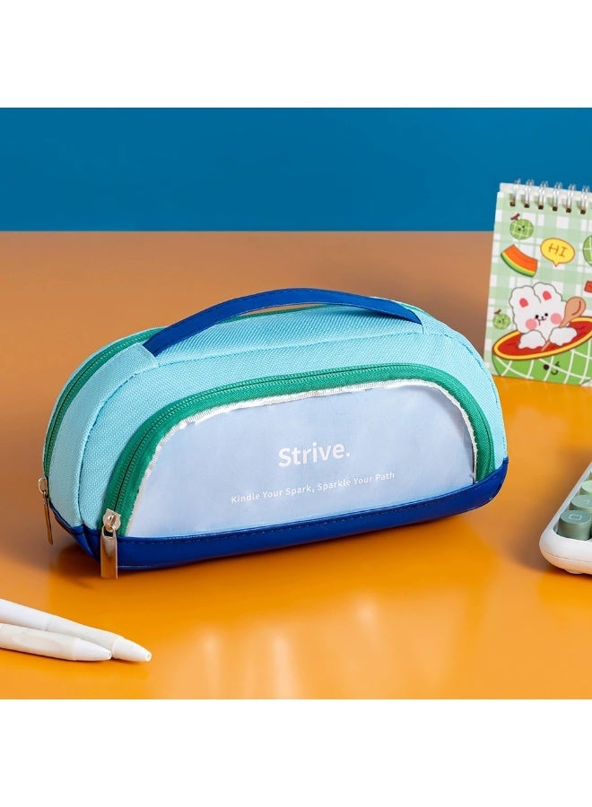 Kids Pencil Case Foldable Transparent Stand-Up 6-12 Years, School Supplies Large Capacity Waterproof Wear-Resistant Lightweight Stationery Bag - Image 1