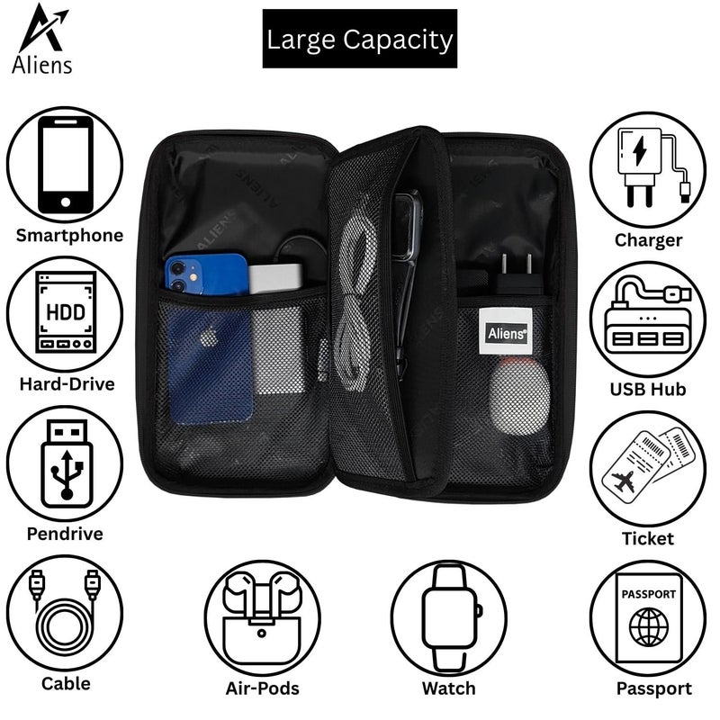 Aliens Large Travel Gadget Organiser Case Bag, Hardshell ABS Material, Shockproof, Water-Resistant Travel Storage Pouch for HDD/SSD, Gadget Organiser, Cable,Charger,Smartphone,airpods,Power Bank-Grey - Image 4