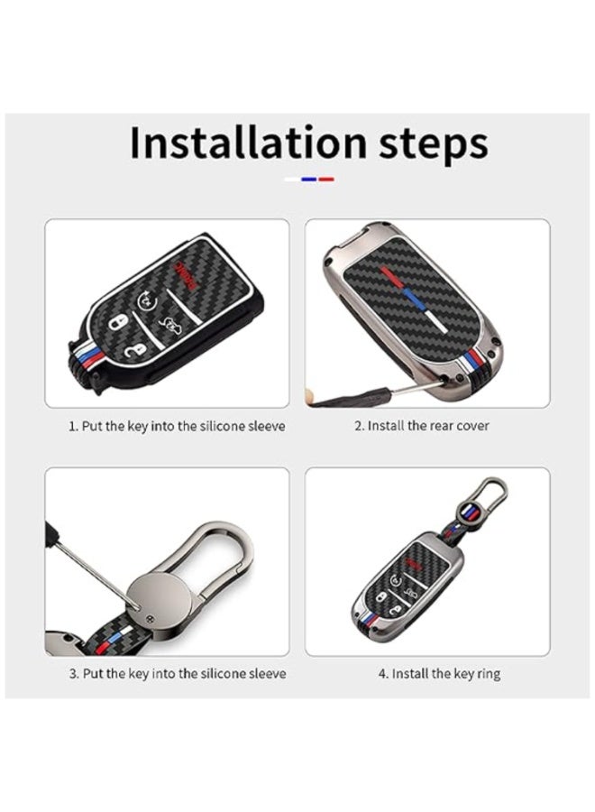 7Cylinder Zinc Alloy Durable Key Fob Cover with Key Chain Compatible with Jeep Grand, Cherokee, Wrangler, Compass Cherokee, Renegade, Patriot, Grand Comander - Metallic Grey, 5 Buttons. - Image 5